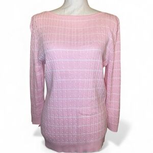 CHAPS Cable Knit Crewneck Sweater Pink & White Size Large